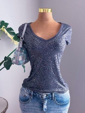 Express Y2K Silver Sequin Glitter Top ✨ XS Party Clubwear